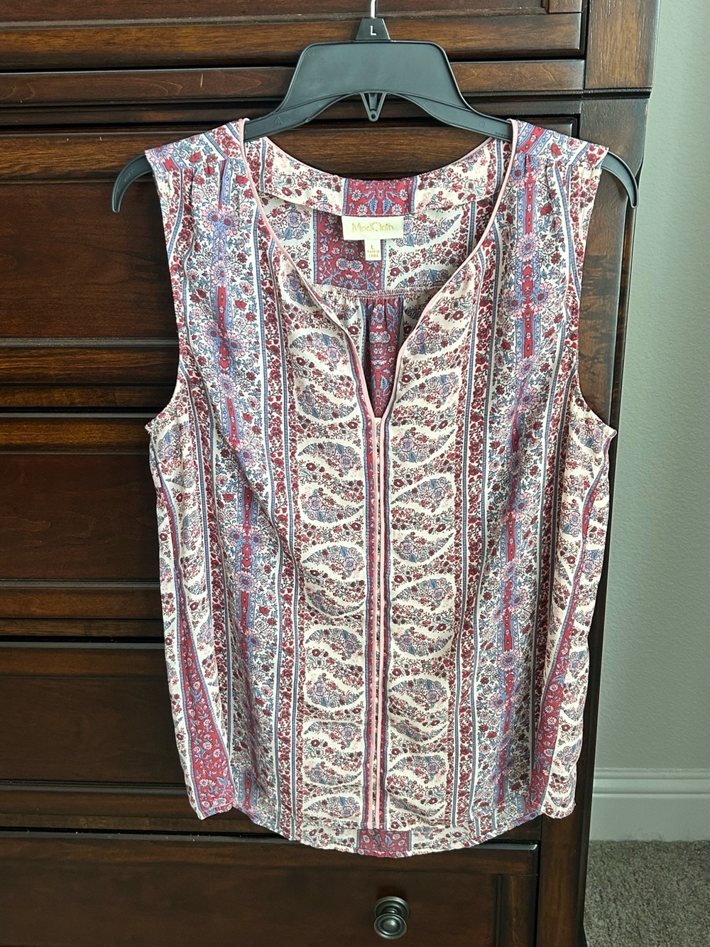 Modcloth Sleeveless Paisley Stripe Shell - Pink & White